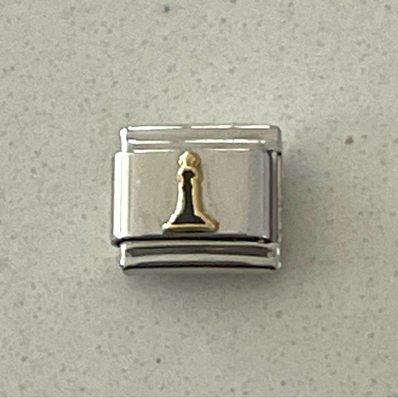 Zoppini stainless steel and Gold Charm chess piece Link - Picture 1 of 7